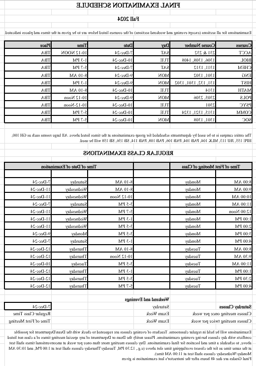 Final exam schedule